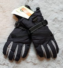 All In Motion Kids 4-7 Snow Gloves Waterproof Black Gray Ski Gloves Zip Pockets