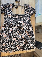 American Eagle Dress Womens Large Square Scoop Neck Floral Mini 3/4 Sleeve