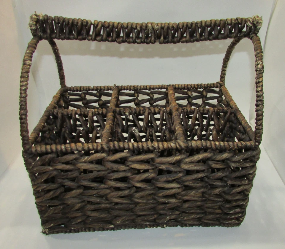 Cordel tejido primitivo en marco de alambre pesado grande 6 botellas carrito de vino estante portador Foto 4 de 4