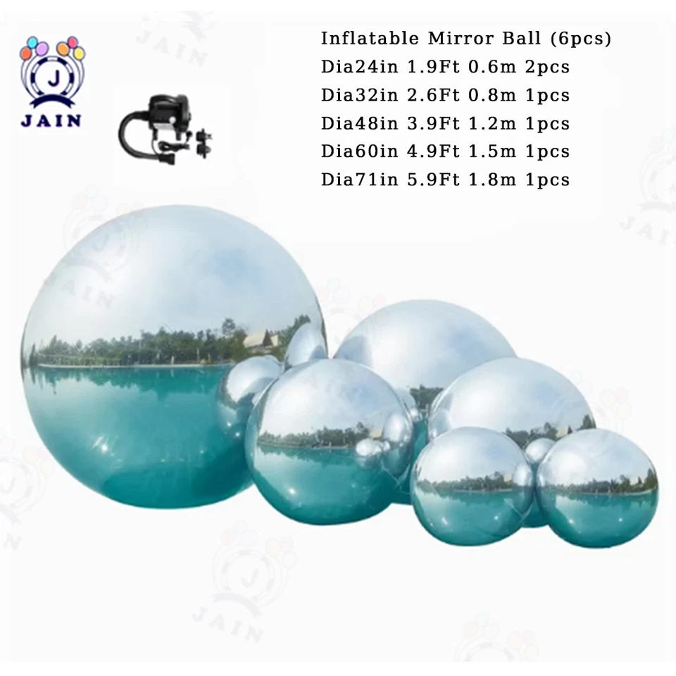 Bola de espelho inflável 6 peças hermética grande brilhante bola de discoteca para festa de casamento - Imagem 2 de 4