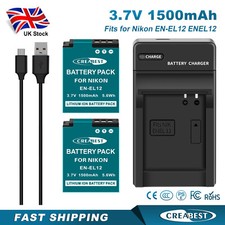 2x EN-EL12 Battery+Charger For Nikon CoolPix P300 P310 P330 S8000 S31 A900 B600