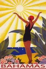 The Bahamas Beach Woman Saluting The Sun Travel Vintage Poster Repro FREE S/H