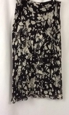 Low Cost Chaps Black White Floral Tiered Ruffle Asymetrical Skirt Womens Size X L