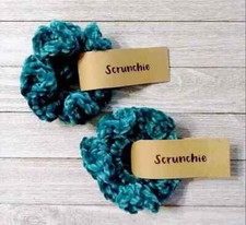 handmade crochet hair scrunchies velvet pony tail holder pagoda blue 2pc
