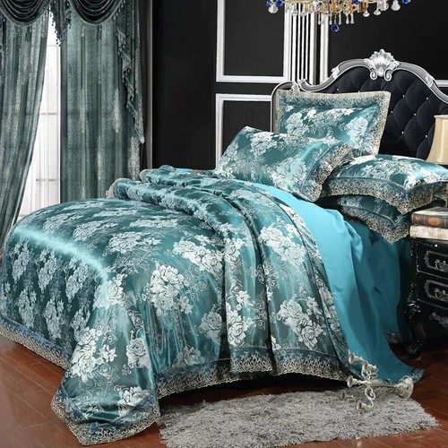 Luxus Spitze Jacquard Satin Bettbezug Set mit Bettwäsche und Bettwäschegarnitur - Bild 39 von 43