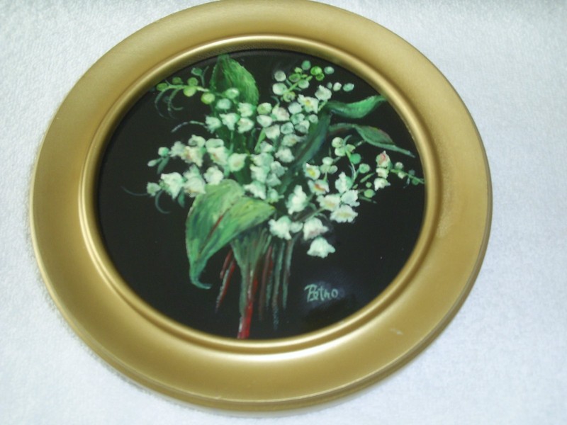 Original Oil Painting Miniature Gold Framed   Lily of  the Valley flowers