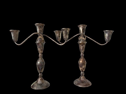 PAIR RAIMOND 925 STERLING SILVER 11 3/4" 3 ARM WEIGHTED CANDELABRA CANDLESTICKS