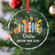 Personalized Books Ornament, Book Christmas Glass Ornament, Book Club Gifts