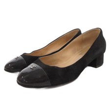 CHANEL Pumps Coco Mark Suede Black Women's Size EU36/US5.5