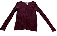 St. John s Bay Women s V-Neck Pullover Cable-Knit Maroon Sweater Large