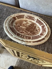 Three Vintage  "Fair Winds" Brown Transferware Oval Serving Platters