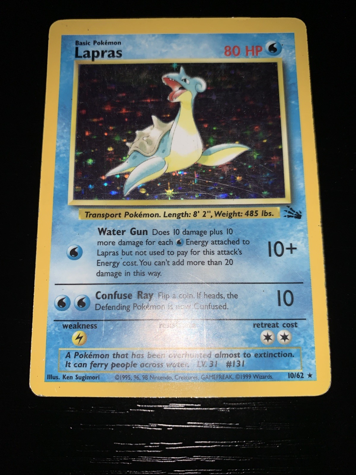 Pokémon TCG Lapras Fossil 10/62 Holo 1999-2000 Wizards Base Set Copyright...