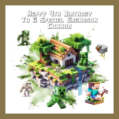 AMLDESIGN personalised birthday card male female son daughter nephew grandson minecraft 2