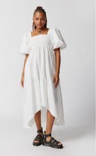 Kimchi Blue Shara Urban Outfitters Puff Sleeve MIDI Dress NWOT XS Babydoll White