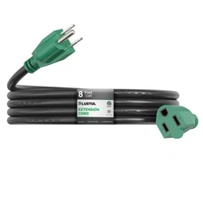 8 FT Black Waterproof Extension Cord, 16/3, 3 Prong, 13A 1625W, SJTW, ETL,Garden