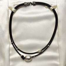 Collana Misani doppio filo pelle argento sterling pavè diamanti 16,5 pollici