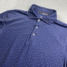 RLX Ralph Lauren Polo Shirt Mens Medium Blue Geometric Print Golf Performance