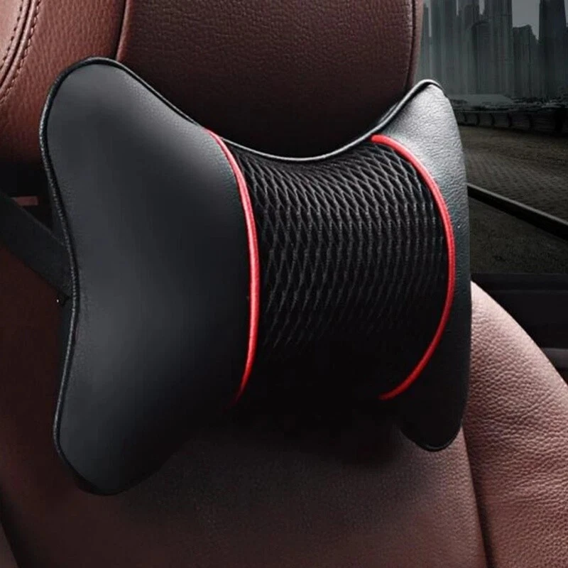 Almohada de reposacabezas de asiento de coche de 2 piezas de cuero PU tejida para reposacabezas soporte almohadilla Foto 2 de 4