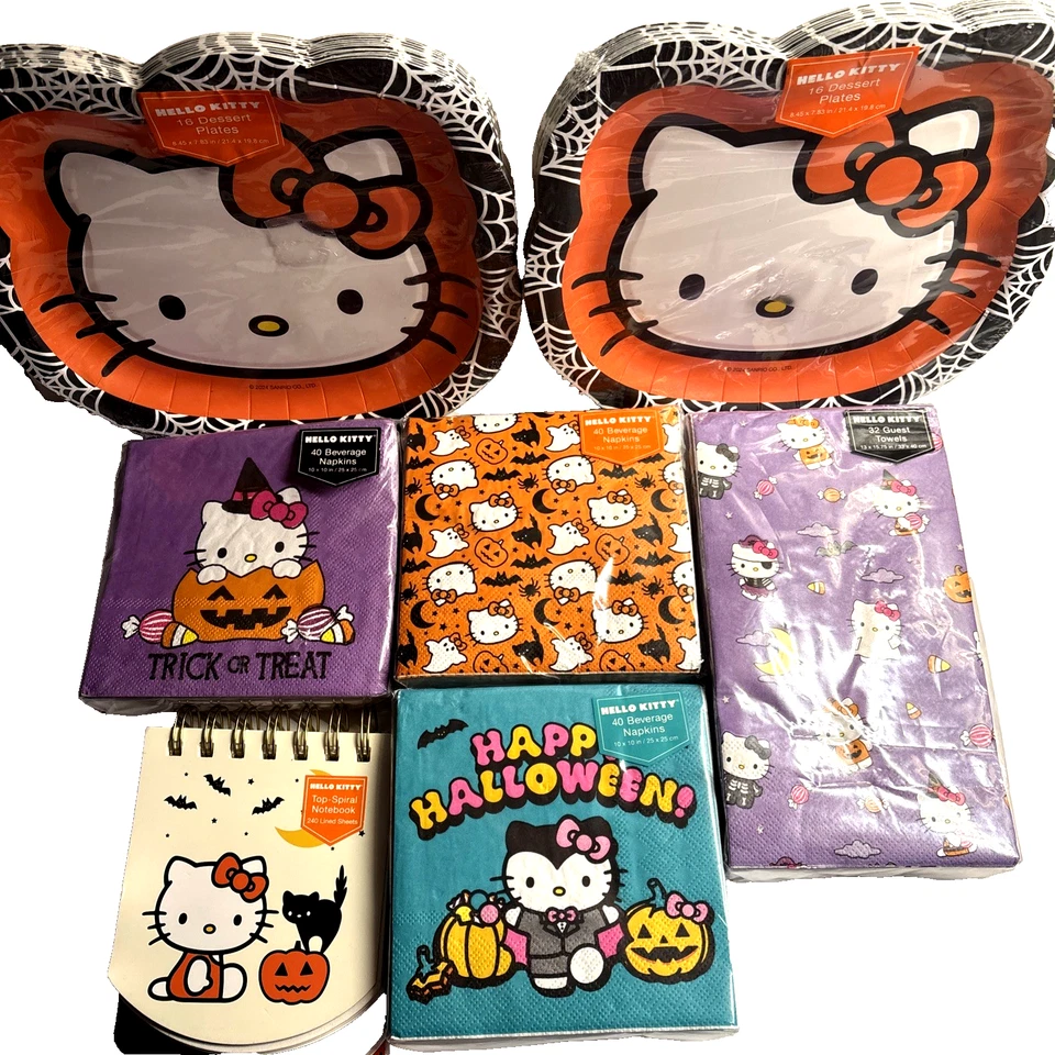 批量 7 件 Hello Kitty Sanrio 万圣节宾客毛巾/纳普金斯盘子 全新! — 第 3/4 张图片