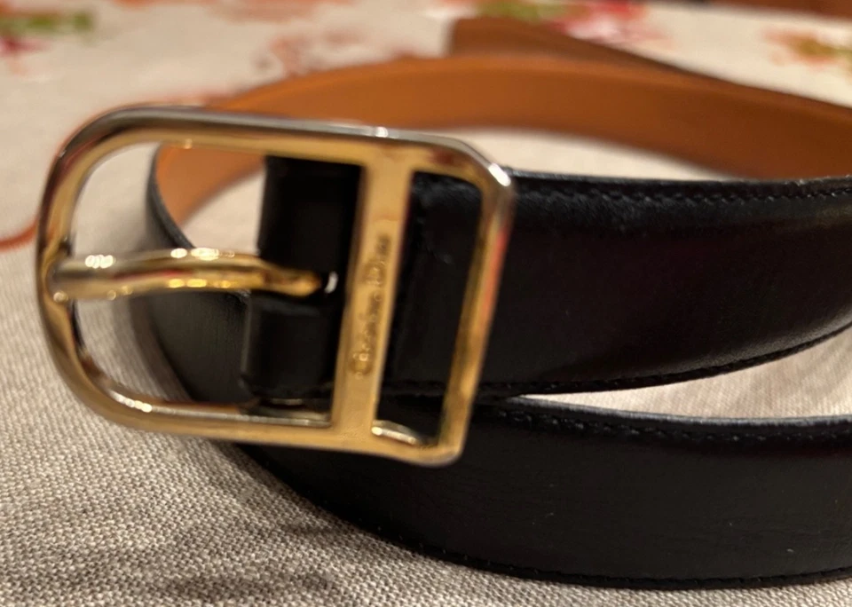 VTG Christian Dior Woman's Black Leather Belt  Gold Buckle Size 32  8495 EXC! - Image 3 of 4