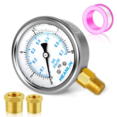 0~10Psi Stainless Steel 1/4'' NPT 2.5'' FACE DIAL Liquid Filled Pressure Gauge WOG