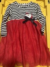 Santa Dress With black And White Long Sleeve Top And Red Tulle Skirt Size 5-6Y