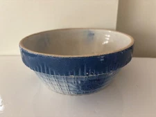 Antique Apple Blossom & Trellis Waffle Salt Glaze Stoneware Mixing Bowl Blue 8"