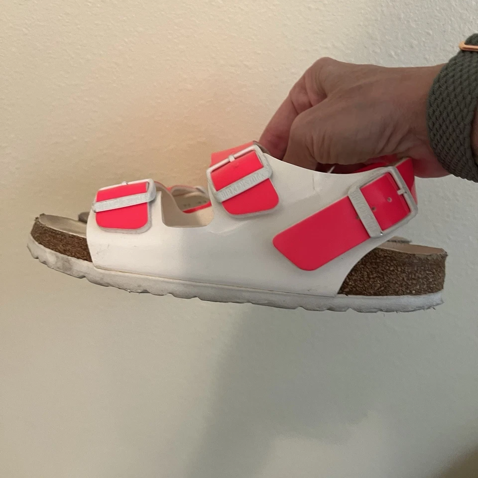 Sandalias Birkenstock Milano rosa neón blanco charol talla 35 Foto 4 de 4