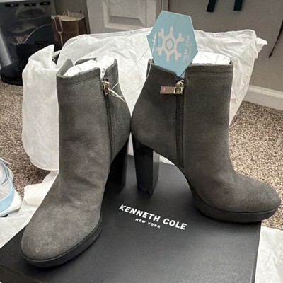 Kenneth Cole New York Women's Gray Suede Ankle Bootie Side Zip Platform 8