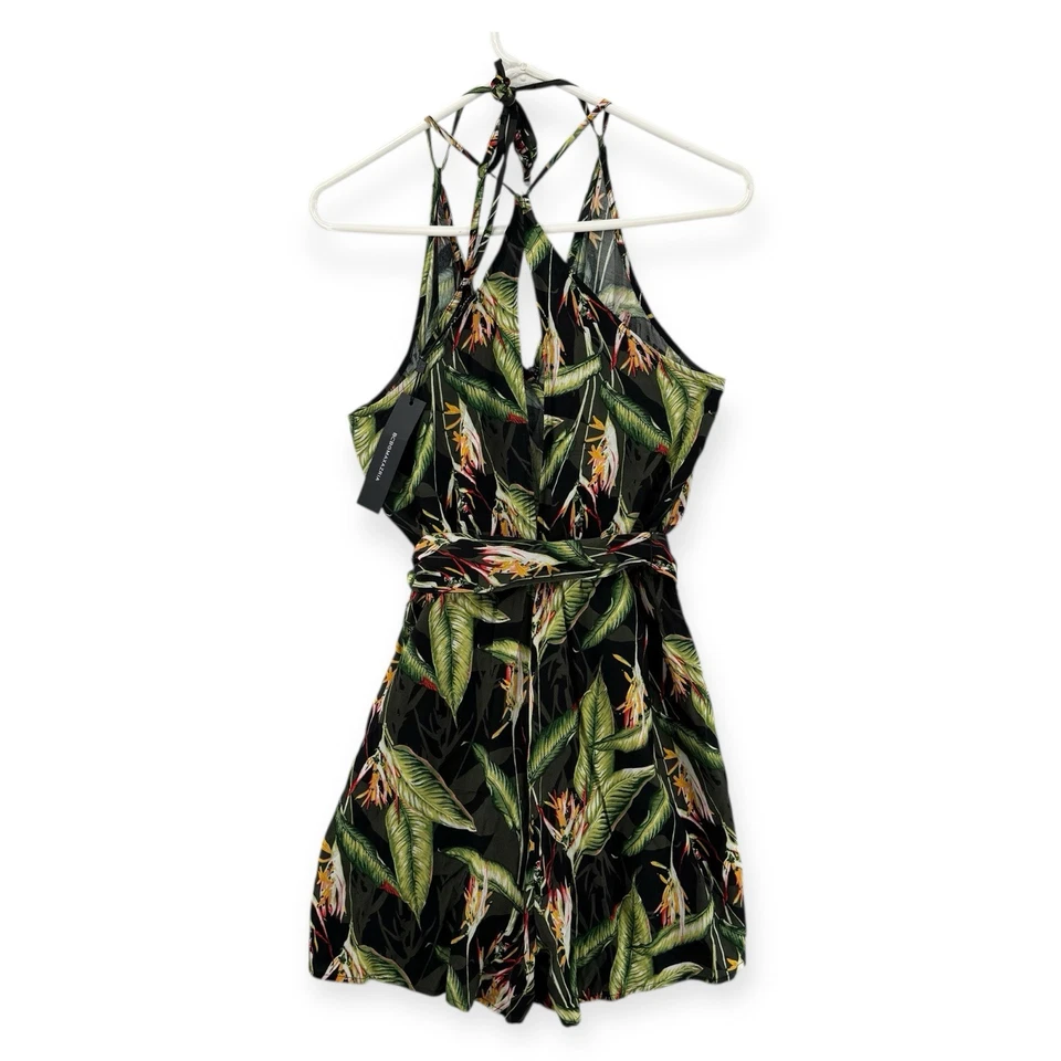 BCBGMAXAZRIA Bird Of Paradise Mameluco Mujer Pequeño Envolvente Corbata Cintura Halter Nuevo con Etiquetas Foto 3 de 4