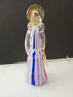 Vintage Murano Latticino Glass Angel Figurine Blue White Red W/Gold Flakes 8.75”