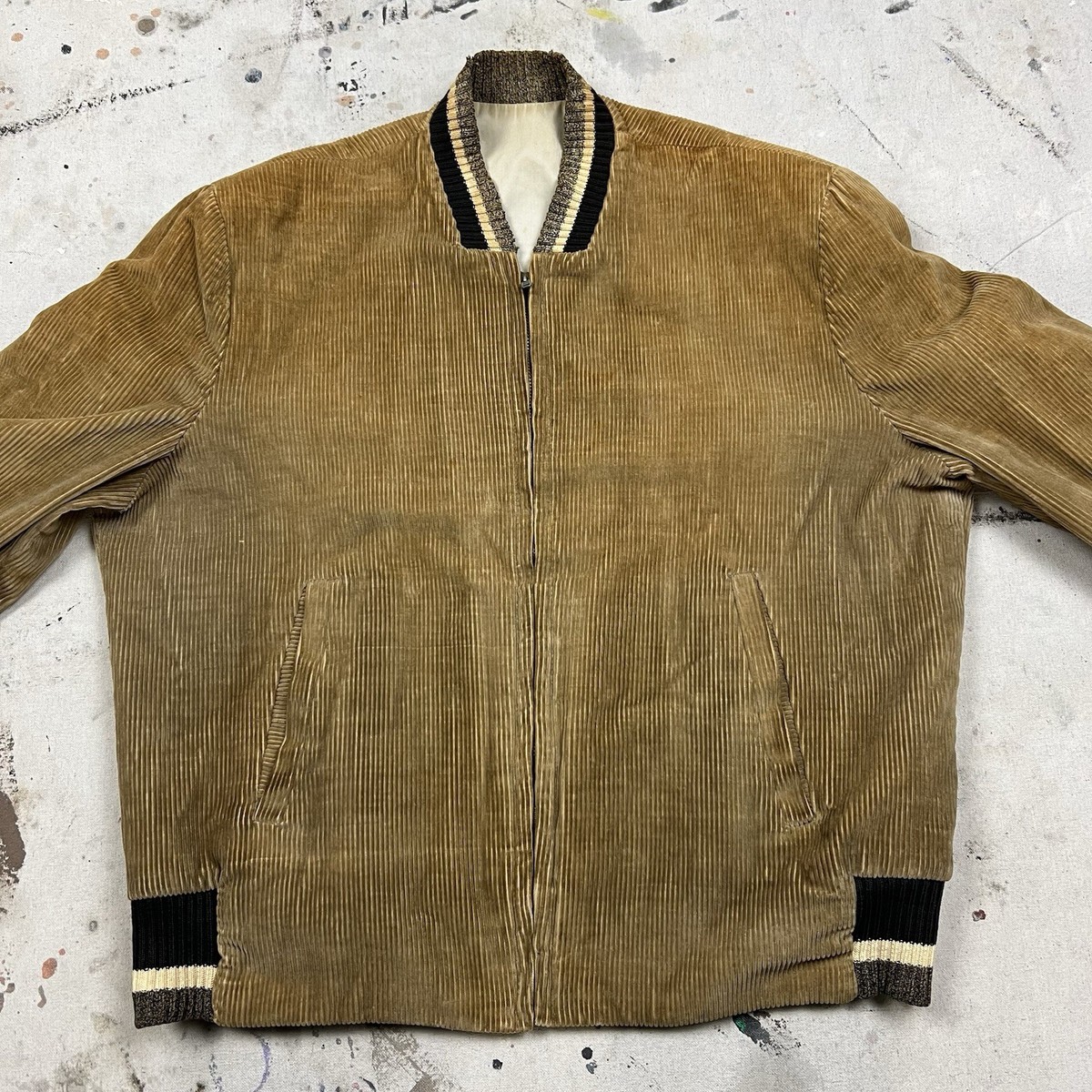 Vintage 50s 60s Reversible Corduroy Bomber Ricky Jacket Mens Large