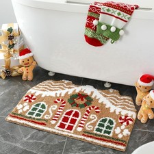 Gingerbread House Bathroom Mat Christmas Area Rug Non Slip Cute Classic