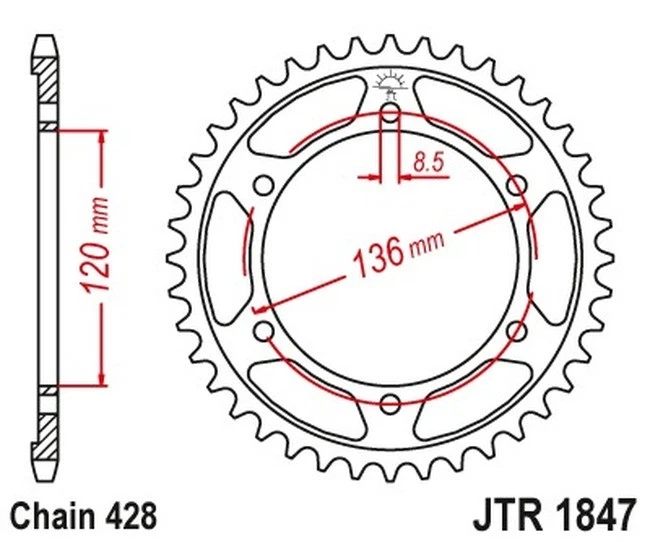 Стальная задняя звездочка - 51 зуб 428 JT JTR1847.51 для XT250 SRX600 FZR400 FZR250 - Изображение 2 из 2