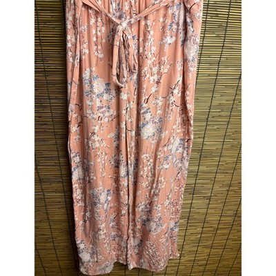 Hute Monde Pink Floral Cherry Blossom Wide Leg Tie Waist Pants Womens Large