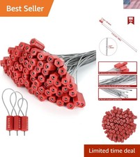 100 PCS Steel Security Cable Seals Numbered Tamper Proof Security Tags, Red P...