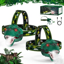 Kids Headlamp 2 Pack with Spray, Rechargeable Led Dinosaur Flashlight for Boy...