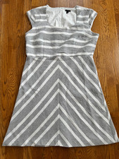 Ann Taylor Grey / White Cotton Blend A-Line Dress - Size 14