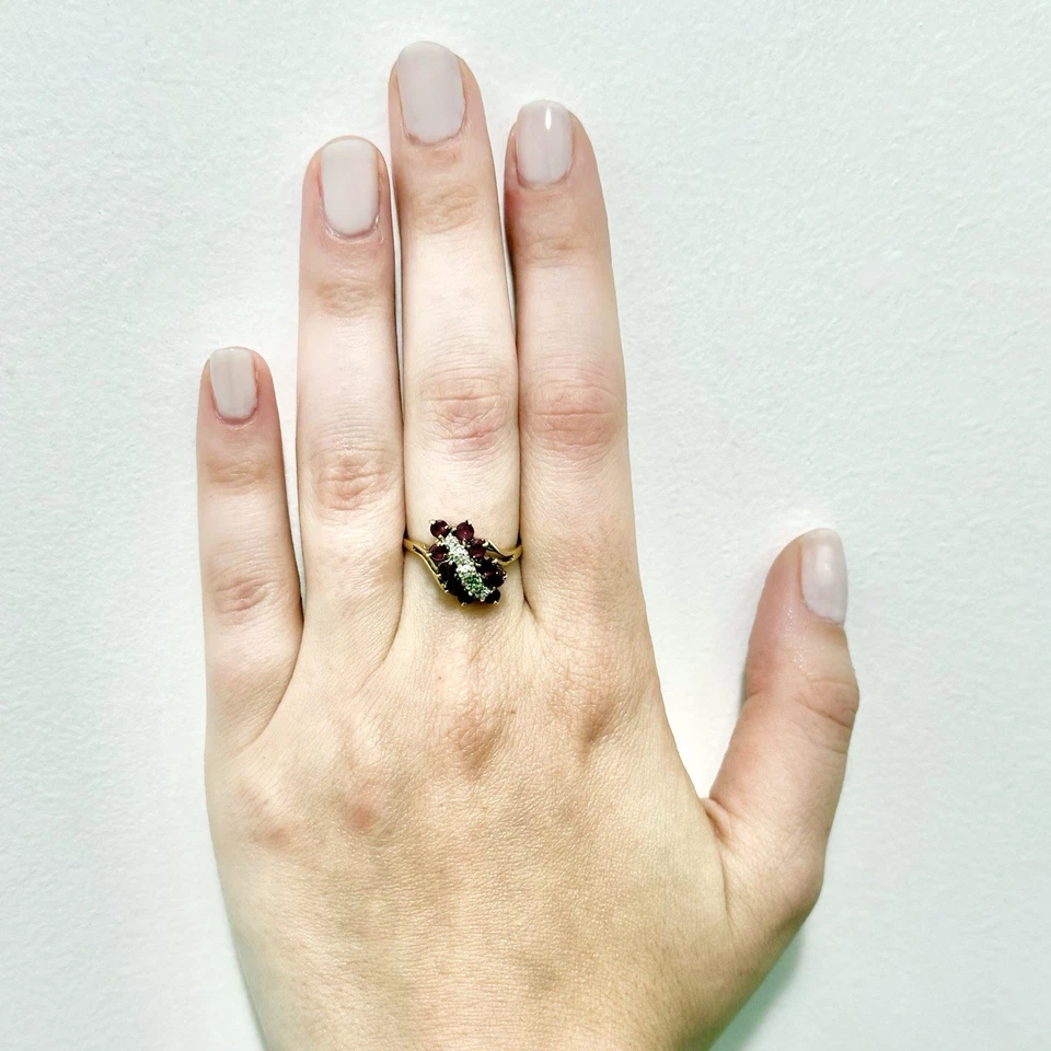 Vintage 14K Gold Natural Ruby & Diamond Cocktail Ring - Solid 14K Gold Ruby Ring - Image 2 of 4