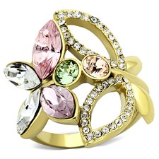 Women's Butterfly Ring, Multicolor Top Grade Crystal, 14K Gold Plated