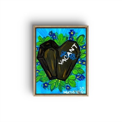 MER  ORIGINAL BLUE  MATHEW 28: 6  EASTER RISEN  ILLUSTRATION CANVAS ART 11X14