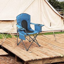 ARROWHEAD OUTDOOR PORTABLE FOLDING CAMPING QUAD CHAIR W/ 4-CAN COOLER, - BLUE