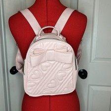 Betsey Johnson Pink Mini Backpack Quilted Hearts with Bow Adjustable Straps