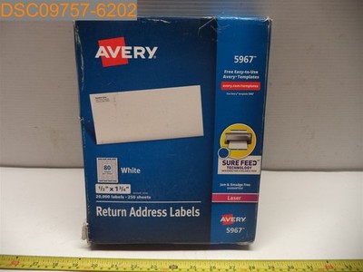 Qty=20,000: Avery Return Address Labels Permanent Adhesive 1/2''x1-3/4'' 5967