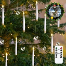 Taper Candles with Clear Crystal Hooks, Remote Timer White 12pcs Plastic Flam...
