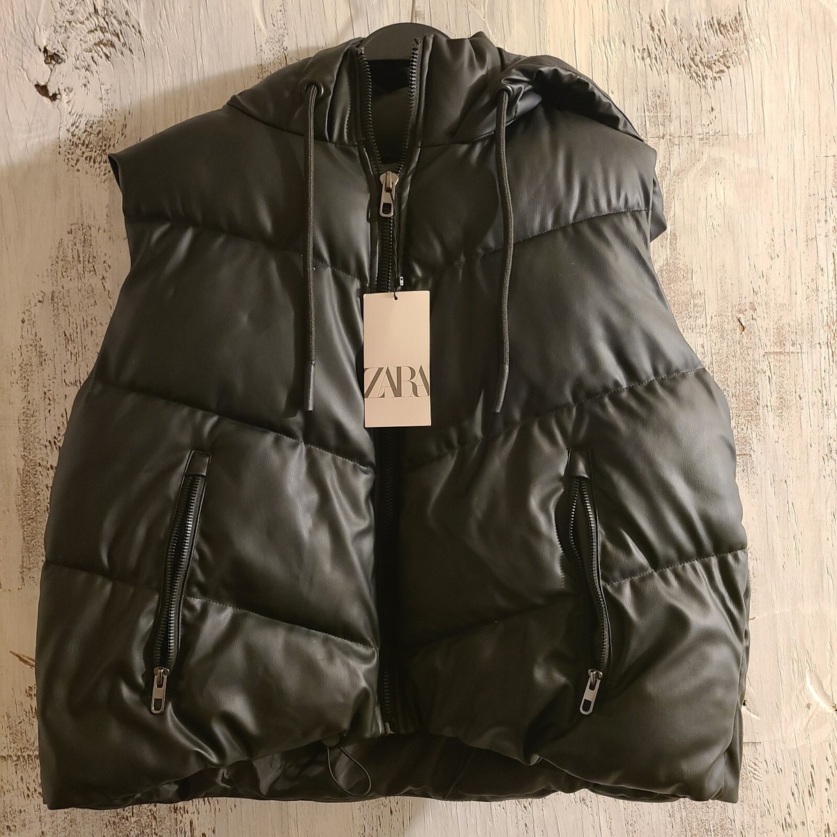 Zara Leather Puffer Gilet Zara Faux Leather Black Hooded Puffer