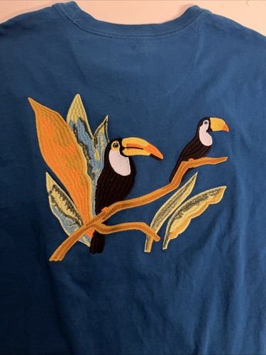 Parrot Toucans T-shirt Embroidered Graphic Tee Tropical Nature Wildlife Shirt M - Picture 2 of 7