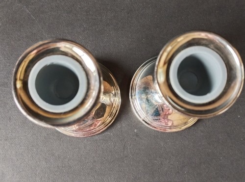 A Pair (2) Silver Coloured Candle Holders For Pillar Candles 3"In Height New - Picture 2 of 6