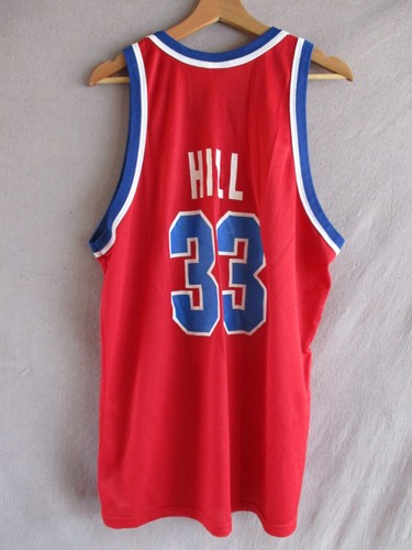 Grant Hill 33 Detroit Pistons red blue Champion mesh jersey tank top 48 - Picture 5 of 5