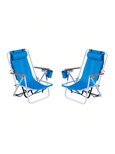2pcs 23 * 21.7 * 31.5in Blue Beach Chair Oxford Cloth 120kg 4-speed Adjustable - Picture 2 of 12